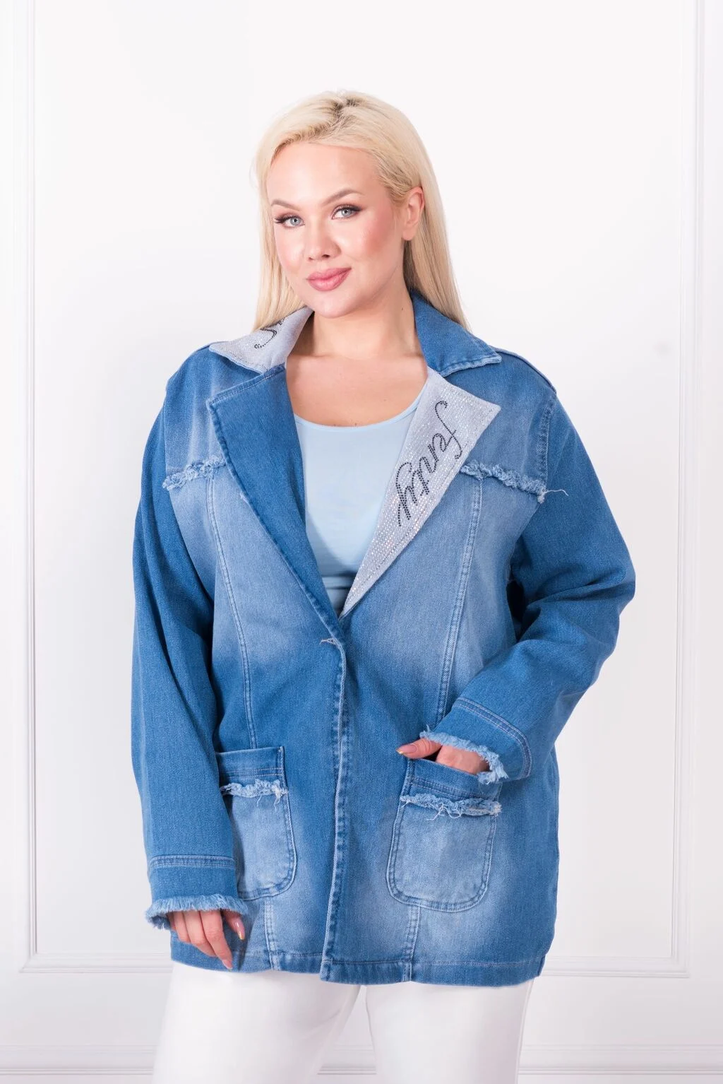 NOVÁ! Džínová elastická bunda / modrá - 3XL