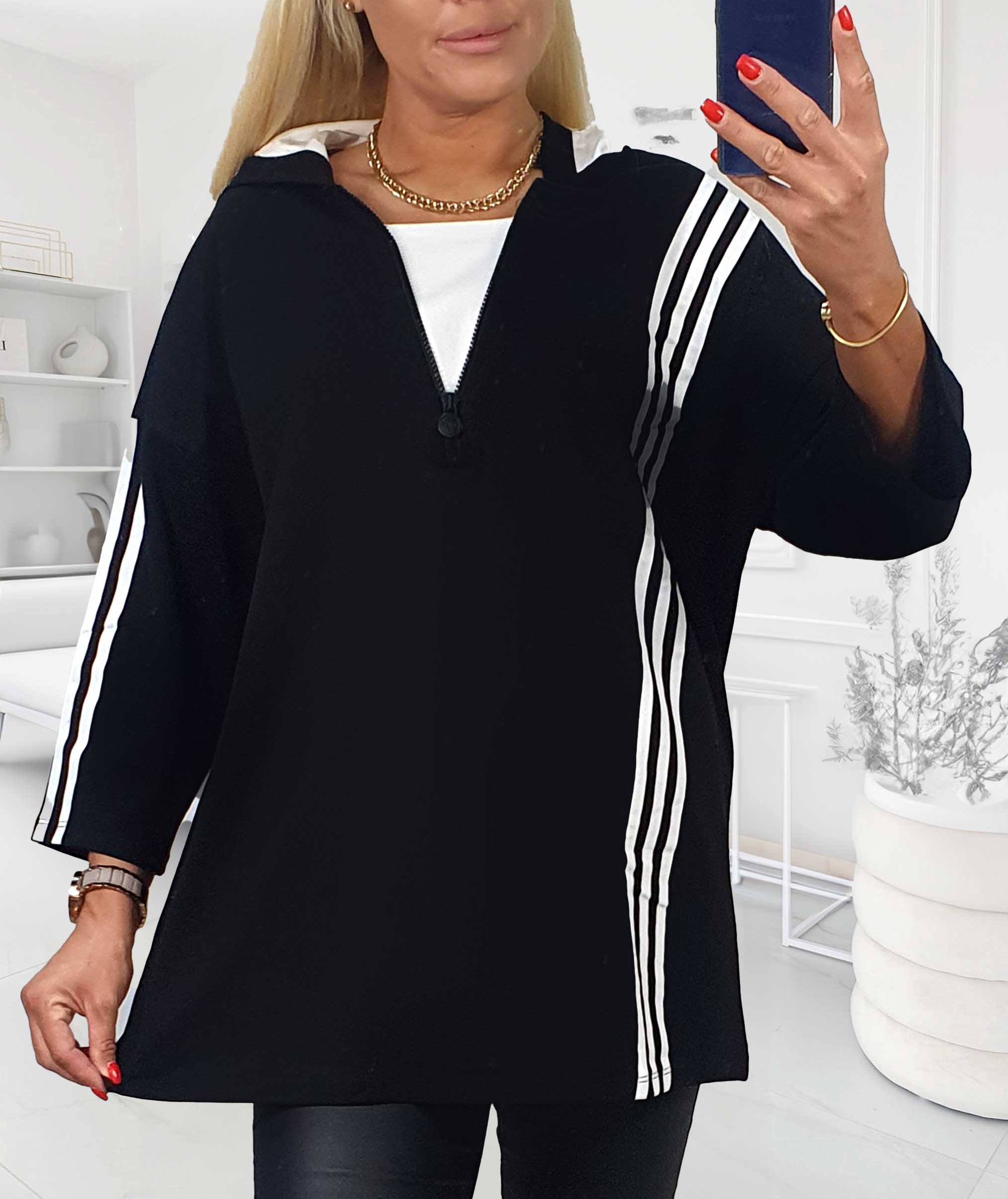 NOVÁ! Černá mikina s pruhy MEGI - XXL | E-shop RASON.cz LadyXXL. Plus size.