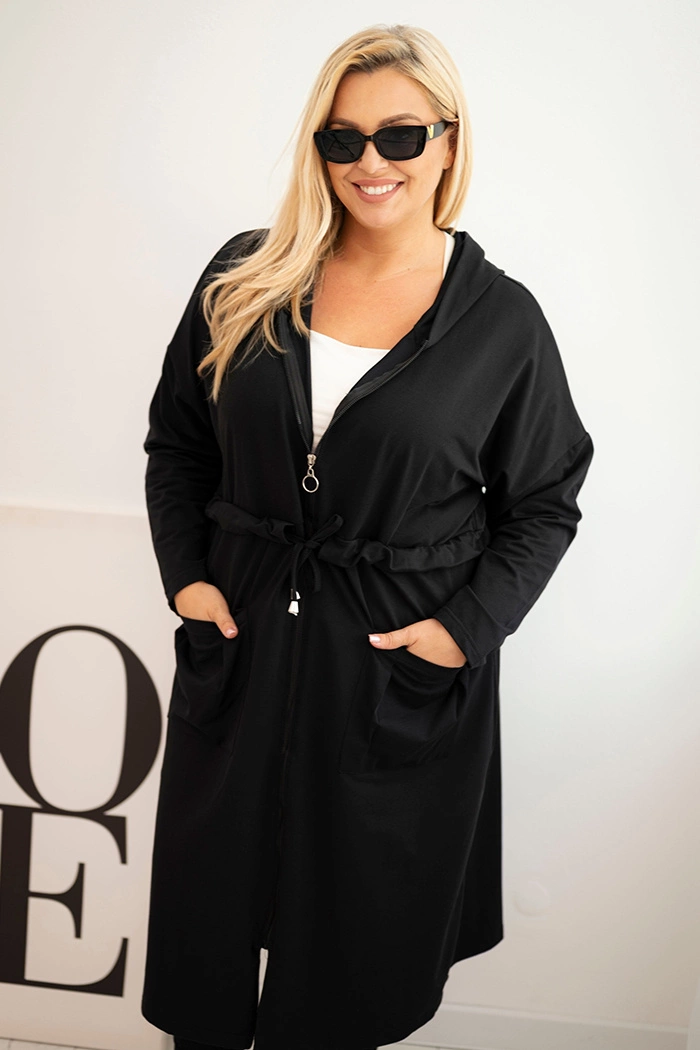 NOVÁ! Bavlněná mikina s kapucí a kapsami černá - 4XL