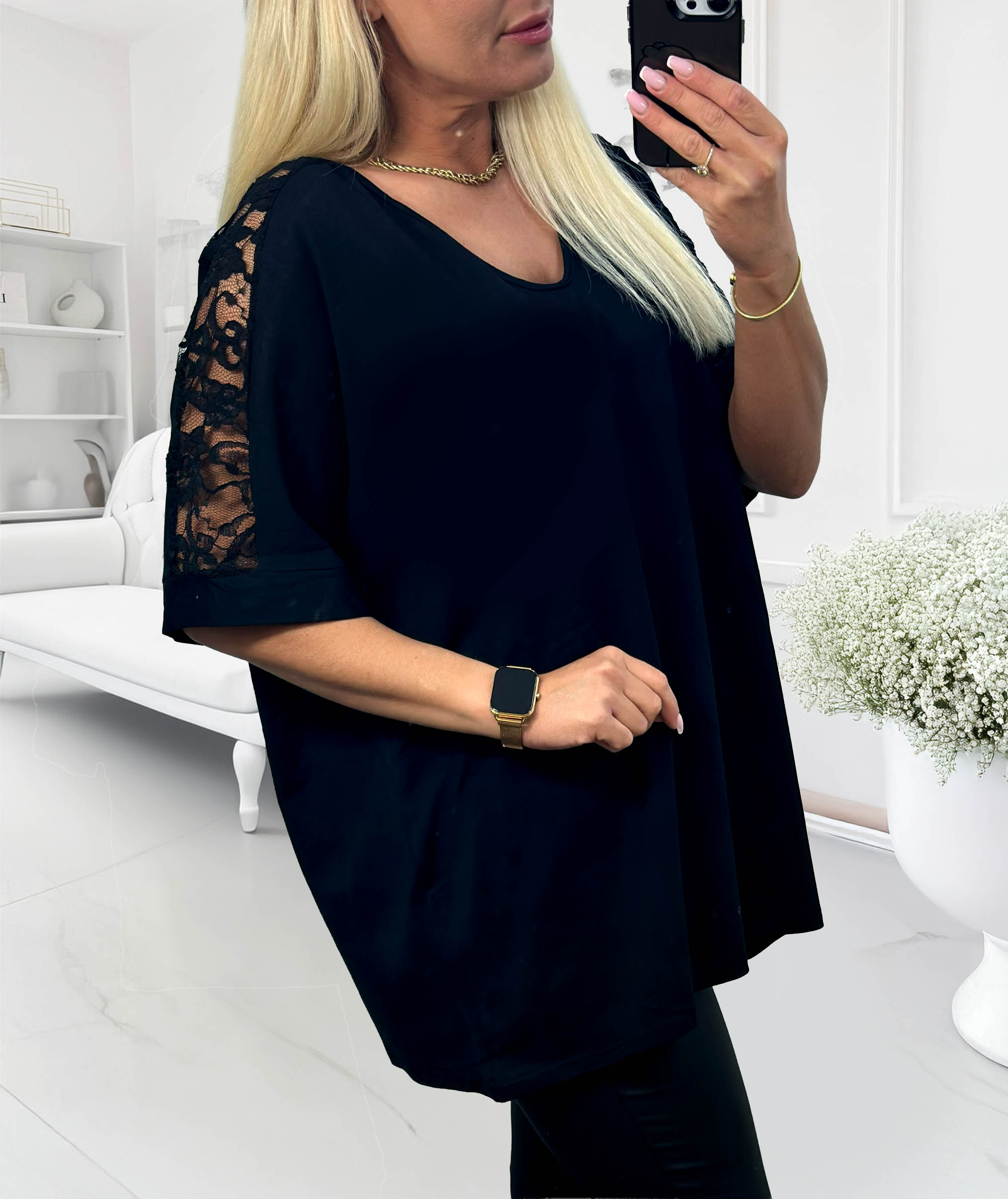 NOVÁ! Bavlněná prodloužená halenka s krajkou - Jedna velikost