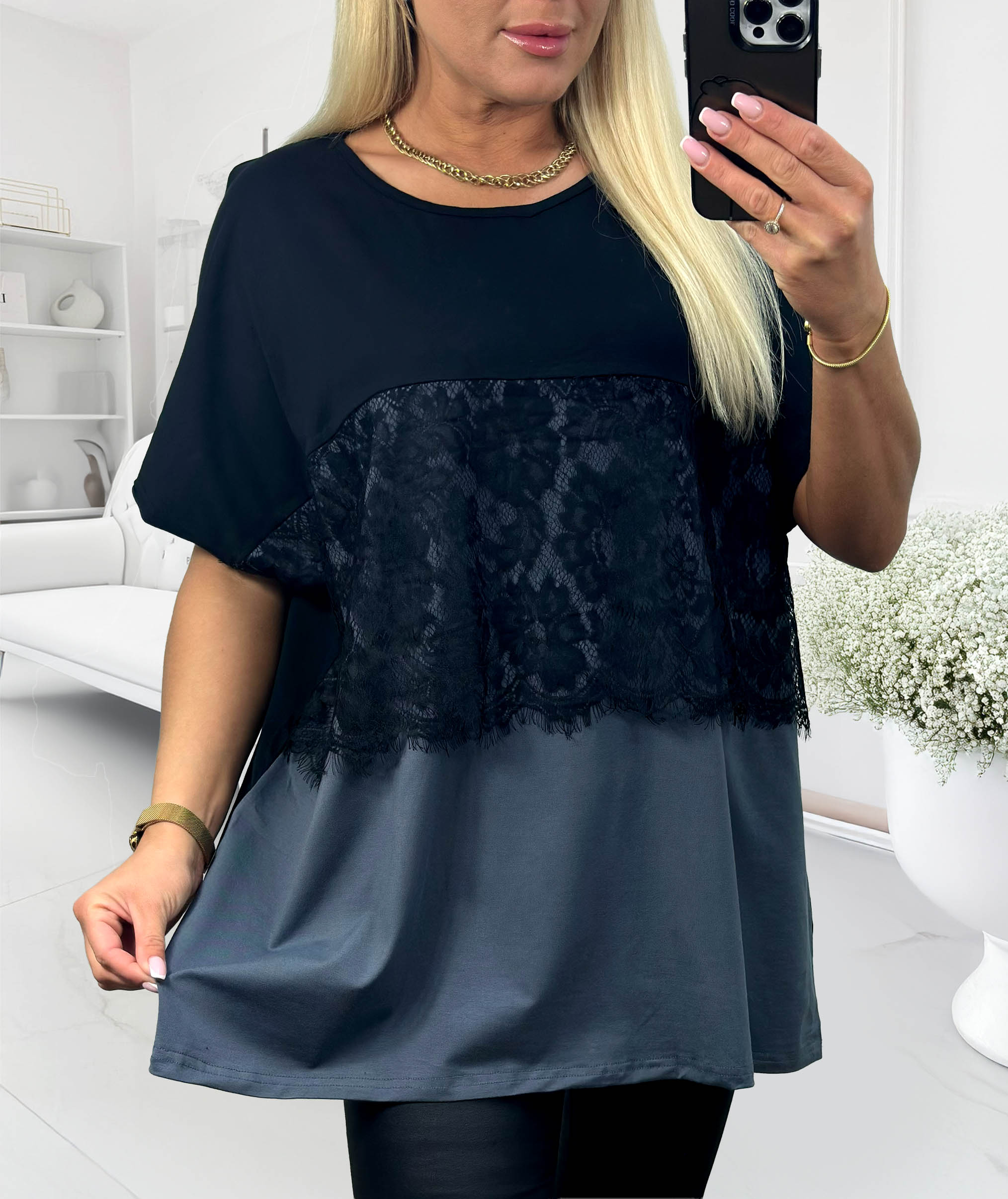 NOVÁ! Prodloužená halenka s krajkou - Jedna velikost