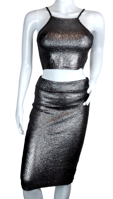 NOVÁ! Lesklá souprava top a sukně MISS SILFREDGE - 36-38, UK - 12