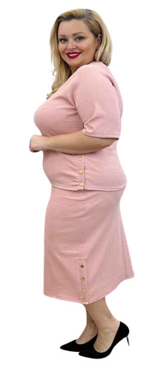 NOVÝ! Žebrovaný bavlněný komplet pudrová - 48-50