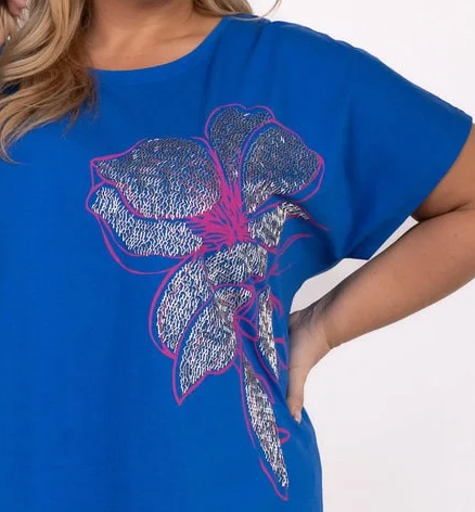 NOVÁ! Bavlněná tunika Květina modrá / fuksija - Jedna velikost