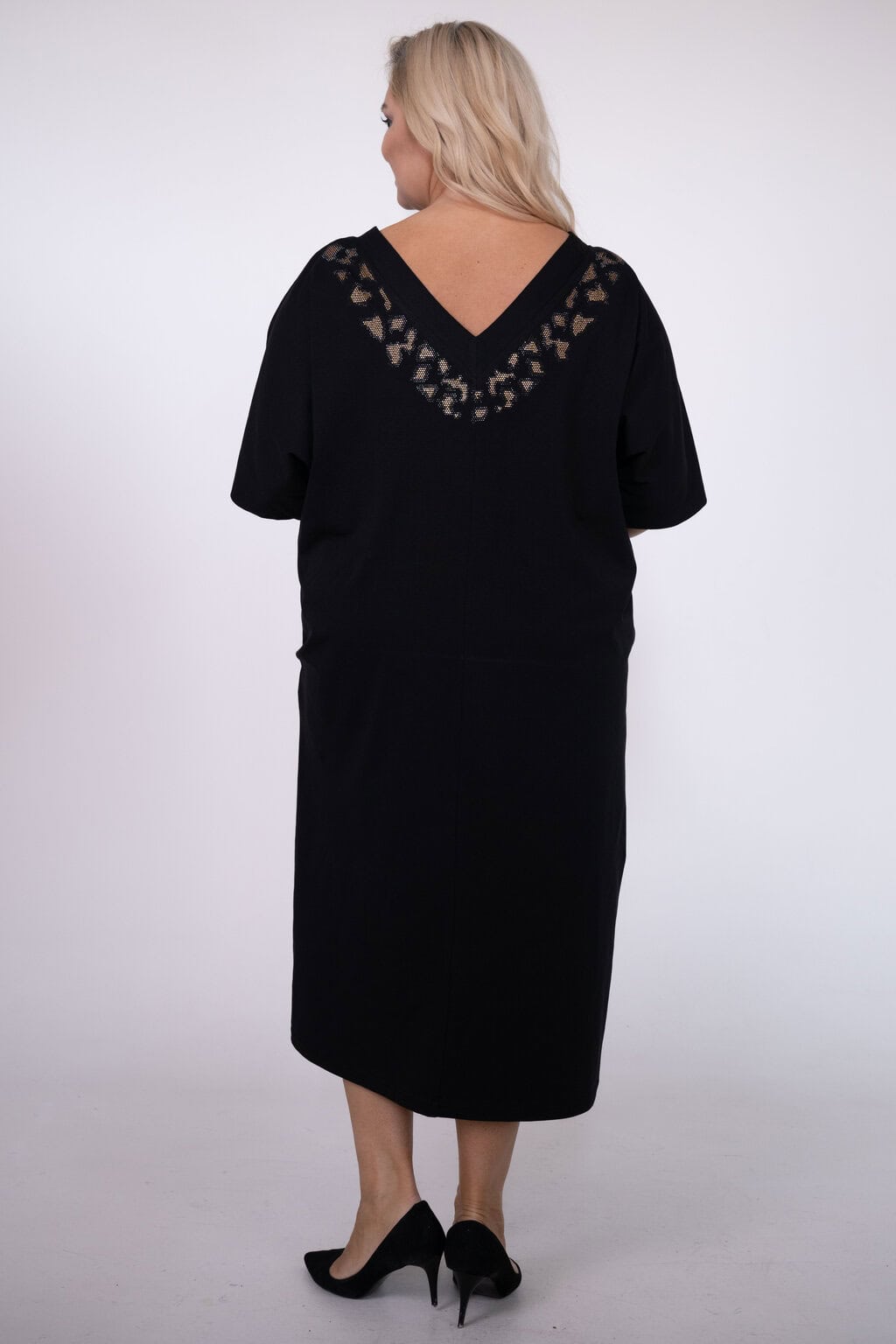 NOVÉ! Bavlněné šaty zdobené kamínky / černá - Jedna velikost