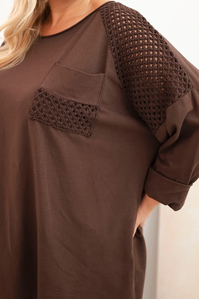 NOVÝ! Halenka s kapsou hnědá MADE IN ITALY - Jedna Velikost