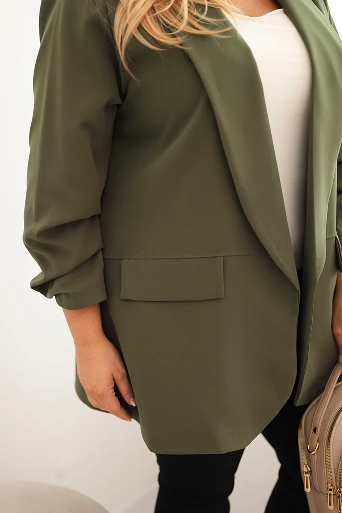 NOVÉ! Elegantní plus size sako khaki - Jedna velikost