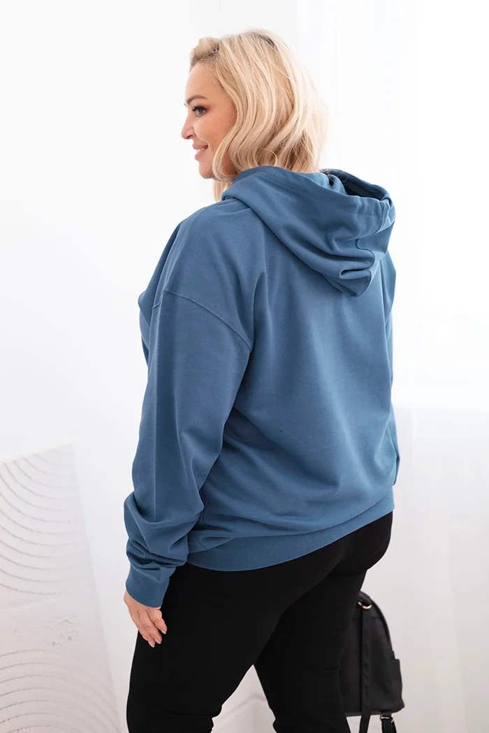 NOVÁ! Mikina s kapucí a klokaní kapsou Plus Size modrá  - XL