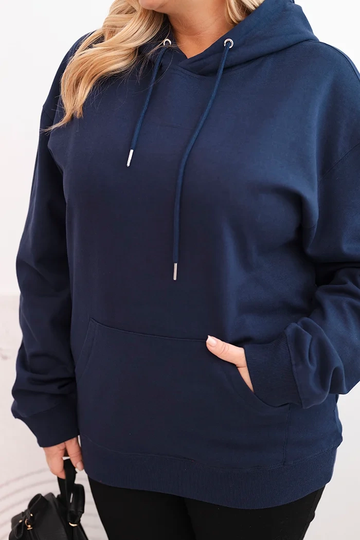 NOVÁ! Mikina s kapucí a klokaní kapsou Plus Size tmavě modrá - 2XL