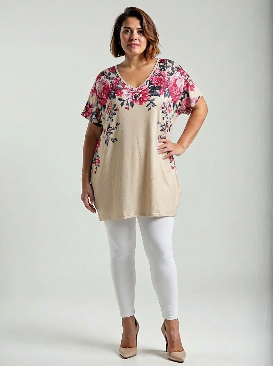 NOVÁ! Béžová Digital  tunika - Jedna velikost