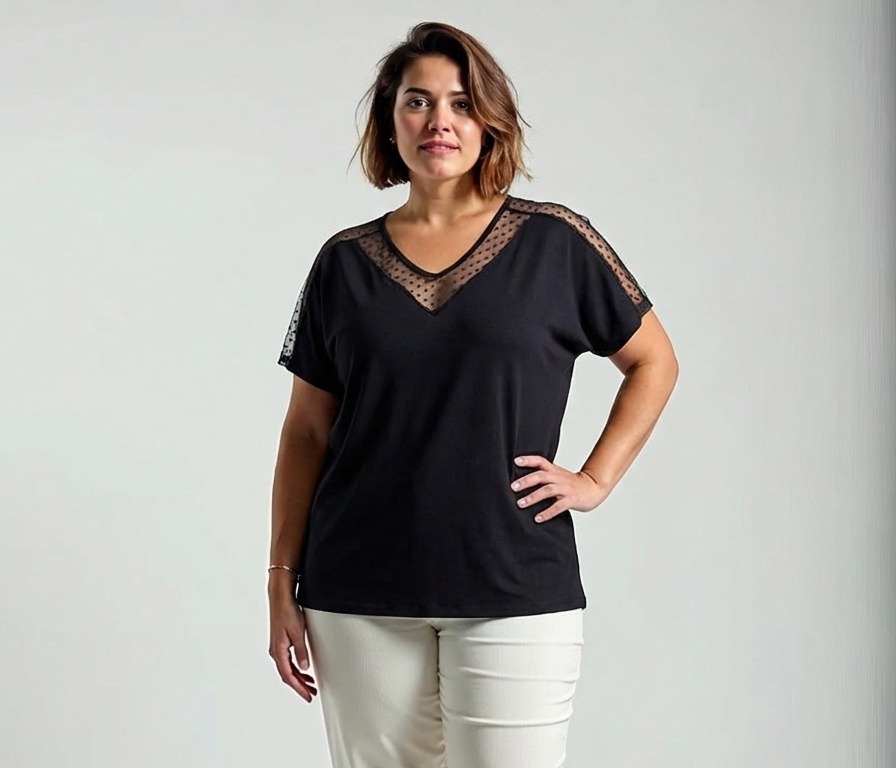 NOVÁ! Černá halenka s krajkou v dekoltu - Jedna velikost