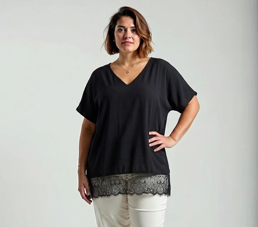 NOVÁ! Bavlněná černá halenka s krajkou - Jedna velikost