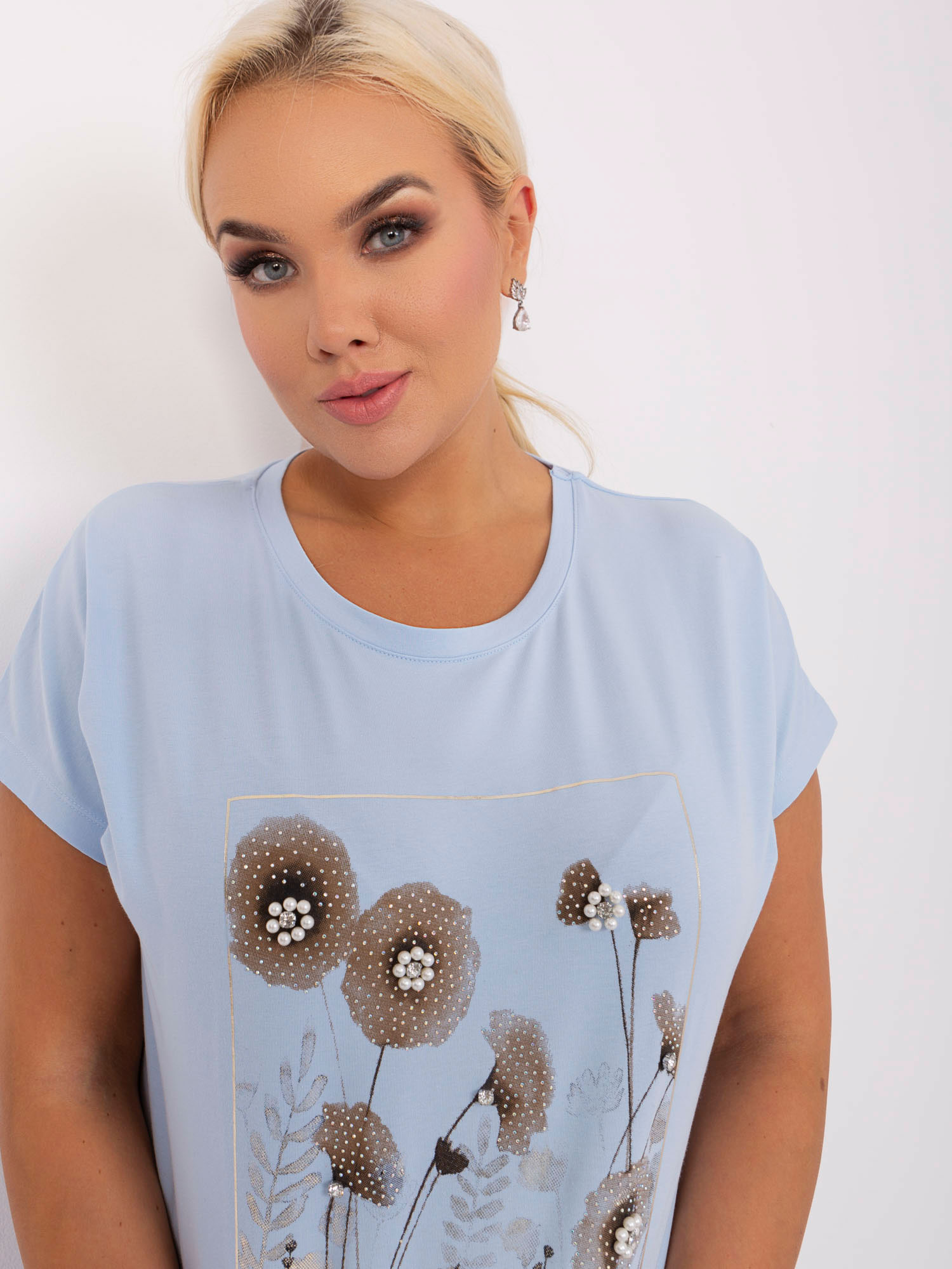 NOVÁ! Bavlněná světle modrá halenka RELEVANCE - Jedna velikost