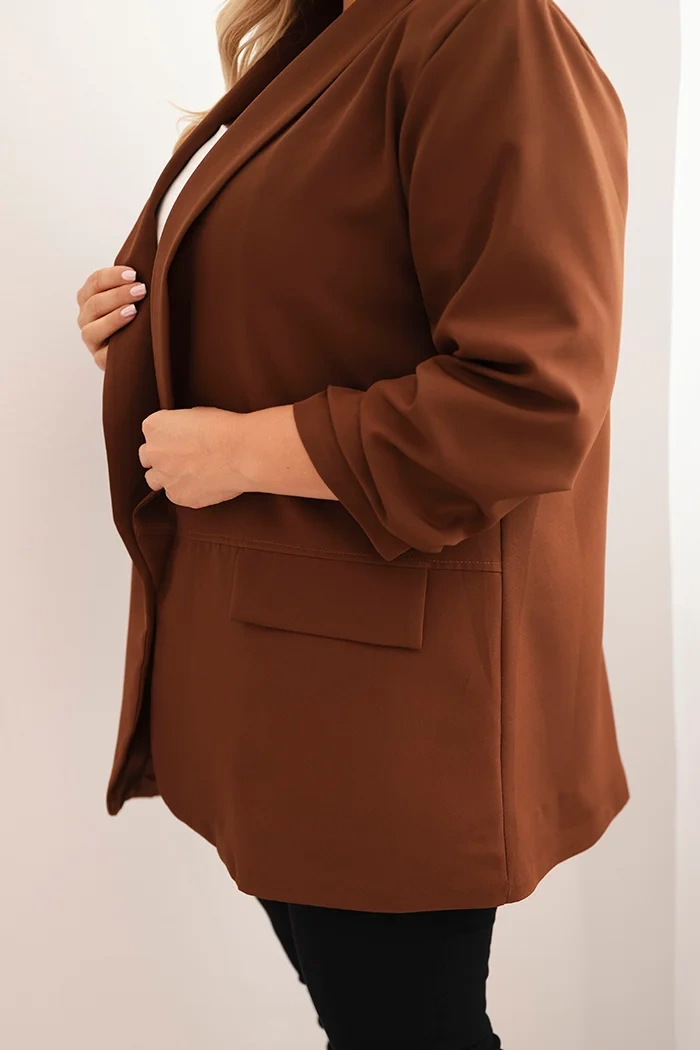 NOVÉ! Elegantní plus size sako čokoládová - Jedna velikost