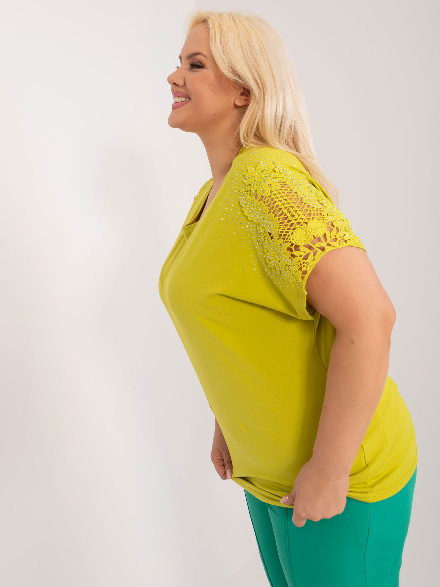 NOVÉ! Limetková úpletová  halenka AMBITIONFLY- 46-48