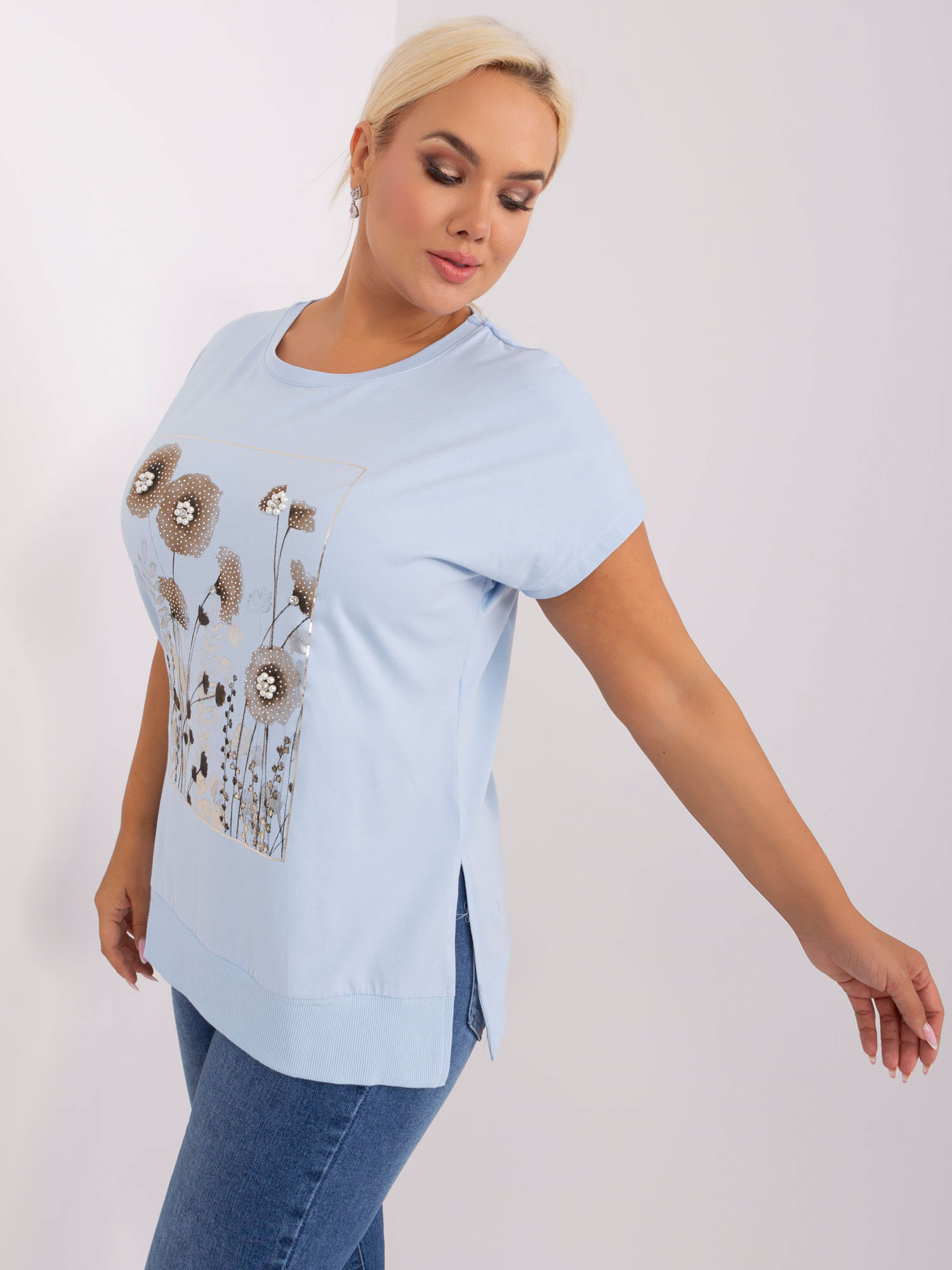 NOVÁ! Bavlněná světle modrá halenka RELEVANCE - Jedna velikost