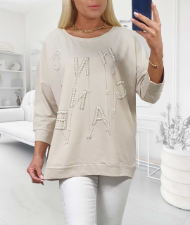 NOVÁ! Béžová mikina s korálky - XL