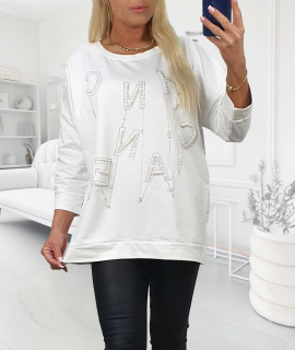 NOVÁ! Bílá mikina s korálky - XL