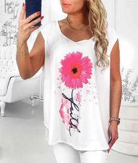 NOVÁ! Halenka Růžová květina / bílá - Jedna velikost