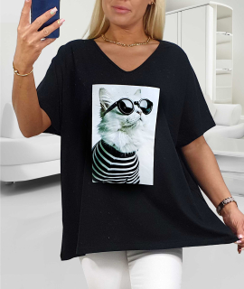 NOVÉ! Bavlněné tričko Kočka / černá- Jedna velikost