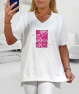 NOVÁ! Bílá tunika/halenka Rose MEGI / Fuchsia - XL