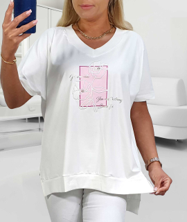NOVÁ! Bílá tunika/halenka Rose MEGI / pudrová - XL