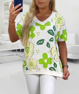 NOVÁ! Halenka/mikina s květinovým potiskem MEGI bílá/zelená - XL