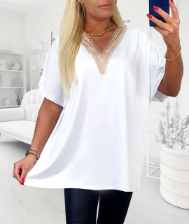 NOVÁ! Prodloužená halenka s krajkou bílá - Jedna velikost