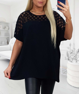 NOVÁ! Prodloužená halenka s krajkou černá - Jedna velikost