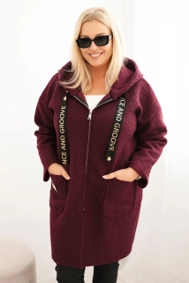 NOVÝ! Kabát s kapucí a kapsami bordó MADE IN ITALY - Jedna Velikost