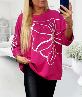 NOVÁ! Mikina MEGI / květina s ozdobnými kamínky růžová - Jedna velikost