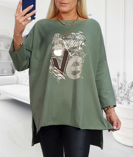 NOVÁ! Bavlněná tunika/halenka LOVE zelená - Jedna velikost