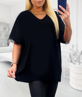 NOVÁ! Tunika/halenka s krajkou na rukávech černá - Jedna velikost