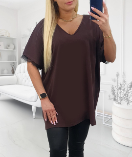 NOVÁ! Tunika/halenka s krajkou na rukávech hnědá - Jedna velikost