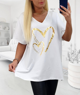 NOVÉ! Bavlněné prodloužené tričko SRDCE bílá - Jedna velikost