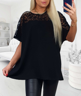 NOVÁ! Prodloužená halenka s krajkou černá - Jedna velikost