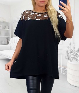 NOVÁ! Bavlněná halenka/tunika černá s krajkou - Jedna velikost