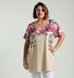 NOVÁ! Béžová Digital  tunika - Jedna velikost