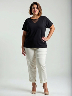 NOVÁ! Bavlněná černá halenka s krajkou v dekoltu - Jedna velikost