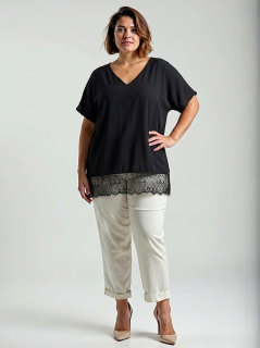 NOVÁ! Bavlněná černá halenka s krajkou - Jedna velikost