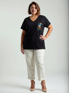 NOVÁ! Bavlněná tunika/triko se zdobením s flitry - Jedna velikost