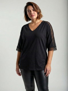 NOVÁ! Bavlněná černá halenka s krajkou na rukavech - Jedna velikost